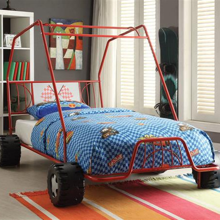 Xander Red Black Metal Racing Car Twin Bed