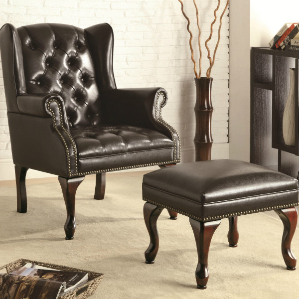 Accent Seating Traditional Wing Back Button Tufted Chair and Ottoman