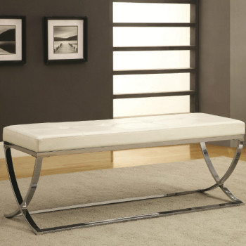 Benches Man-Made Leather Bench w/ Silver Metal Base