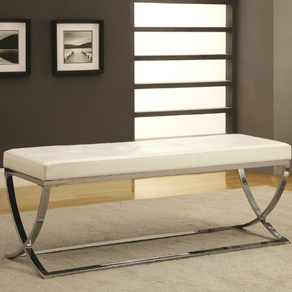 Benches Man-Made Leather Bench w/ Silver Metal Base