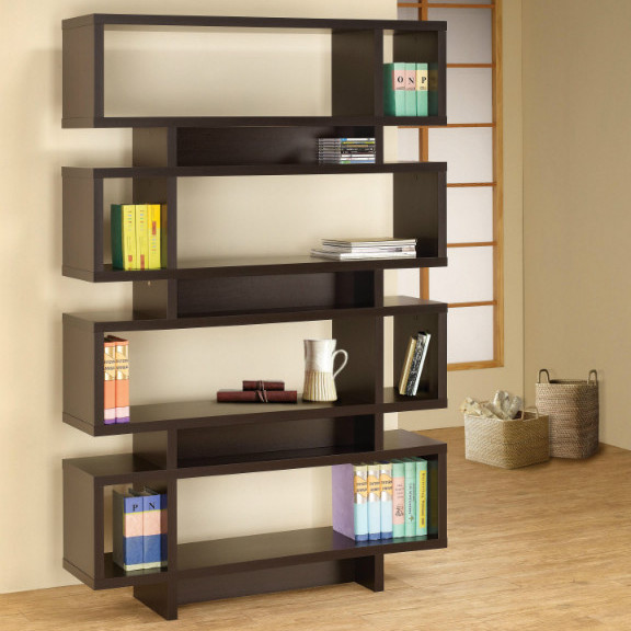 Bookcases Contemporary Cappuccino Finish Open Bookcase