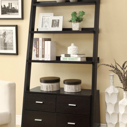 Bookcases Leaning Ladder Bookshelf with 2 Drawers