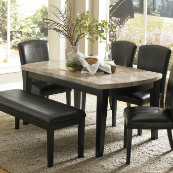 Cristo Dining Set - Black Wood - Marble Top 5 pc (1 Table and 4 side chair)