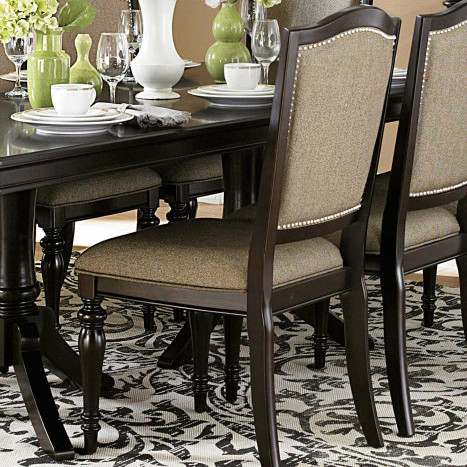 Marston Double Pedestal Dining Set - Neutral tone fabric - Dark Cherry 7pc set (TABLE + 2 ARM CHAIRS + 4 SIDE CHAIRS)