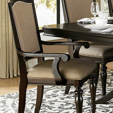 Marston Double Pedestal Dining Set - Neutral tone fabric - Dark Cherry 7pc set (TABLE + 2 ARM CHAIRS + 4 SIDE CHAIRS)