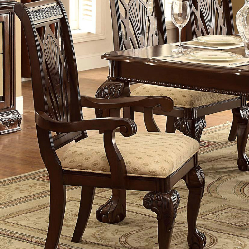 Norwich Leg Dining Table Set - Beige Fabric - Warm Cherry 7pc set (TABLE + 2 ARM CHAIRS + 4 SIDE CHAIRS)