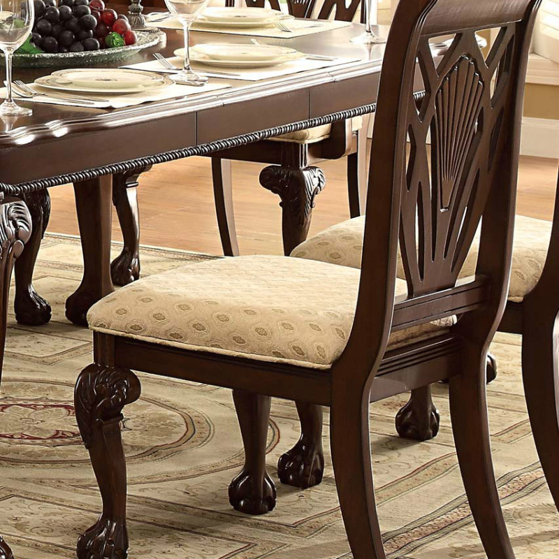 Norwich Leg Dining Table Set - Beige Fabric - Warm Cherry 7pc set (TABLE + 2 ARM CHAIRS + 4 SIDE CHAIRS)