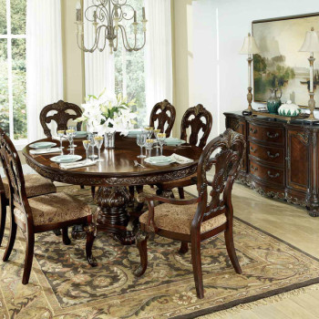 Deryn Park Round Pedestal Dining Set - Cherry 5 pc (1 Table and 4 side chair)