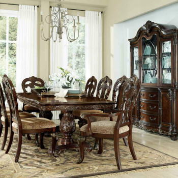 Deryn Park Double Pedestal Dining Set - Cherry 7pc set (TABLE + 2 ARM CHAIRS + 4 SIDE CHAIRS)