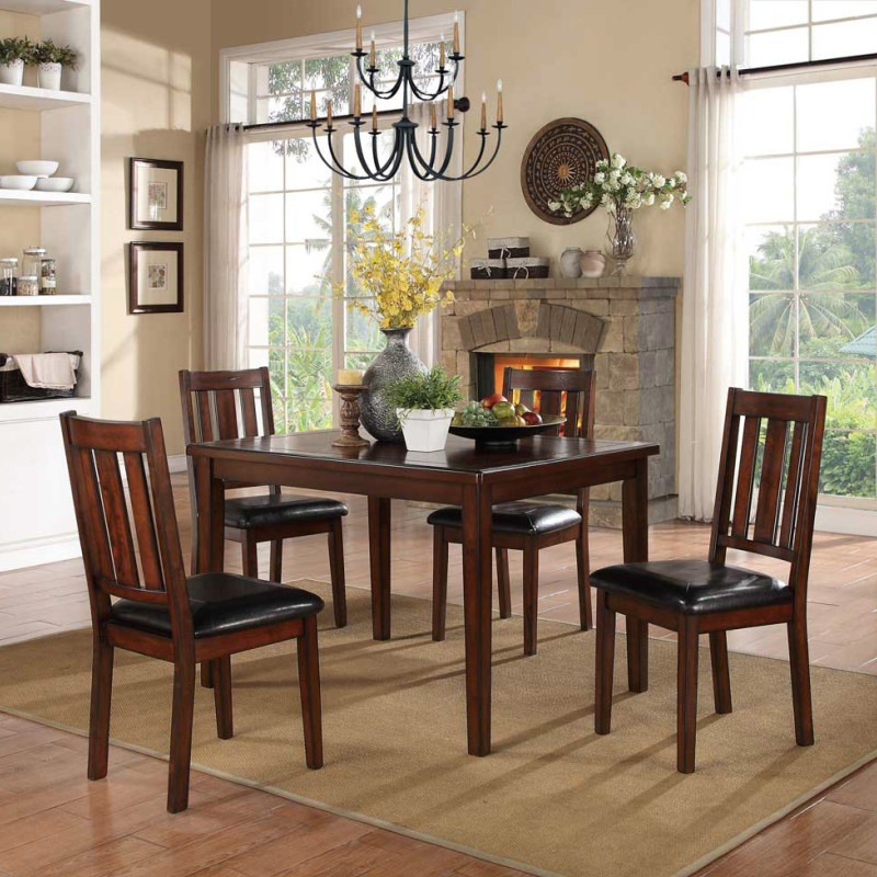 Mosley 5-Piece Pack Dinette Set - Black Bi-Cast Vinyl - Dark Brown Cherry