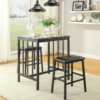 Edgar 3 Piece Counter Height Set - Black Bi-Cast Vinyl - Black