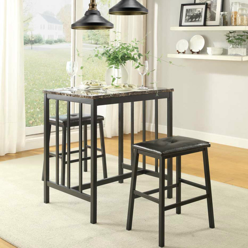 Edgar 3 Piece Counter Height Set - Black Bi-Cast Vinyl - Black