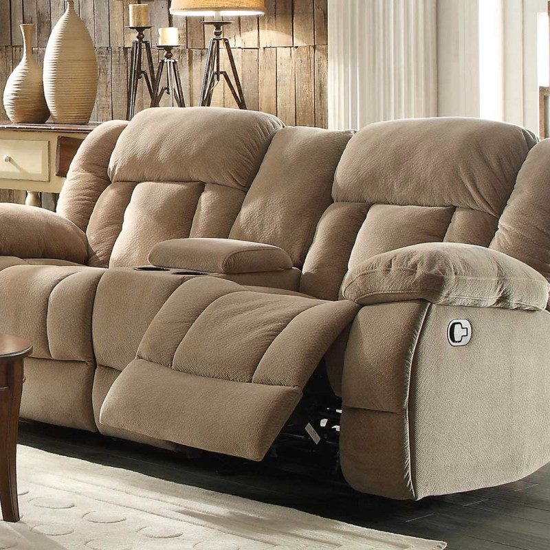 Laurelton Double Glider Reclining Love Seat with Center Console - Taupe Fabric 