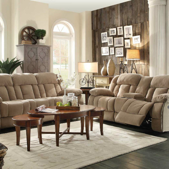 Laurelton Reclining Sofa Set - Taupe Fabric 