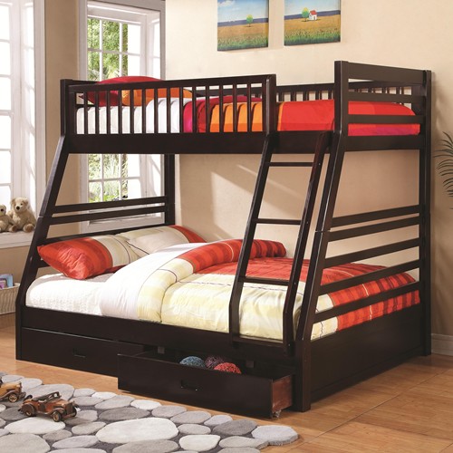 Bunks Twin over Full Bunk Bed with 2 Drawers and Attached Ladder