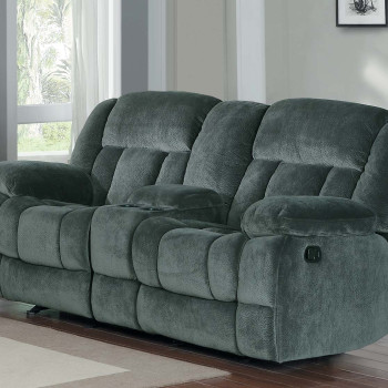 Laurelton Double Glider Reclining Love Seat with Center Console - Charcoal - Textured Plush Microfiber  9636CC-2 Homelegance