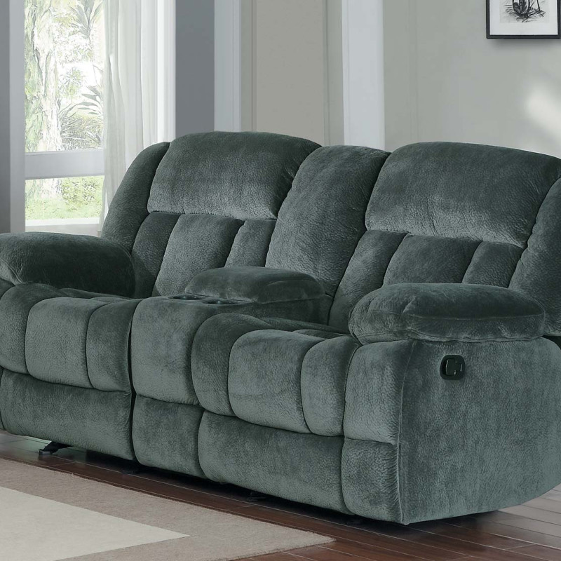 Laurelton Double Glider Reclining Love Seat with Center Console - Charcoal - Textured Plush Microfiber  9636CC-2 Homelegance