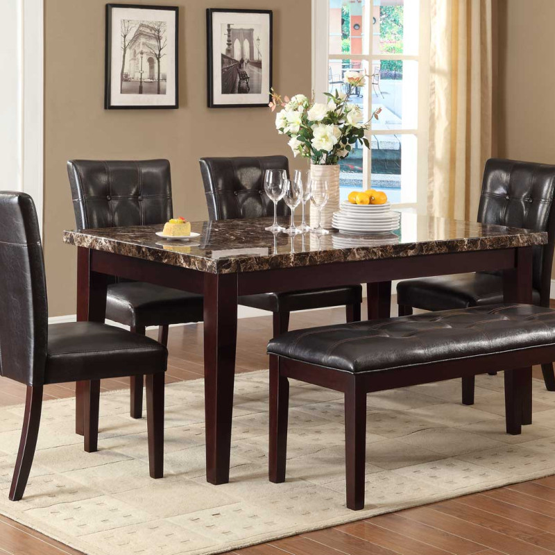 Teague Faux Marble Dining Set - Espresso  5pc set (TABLE + 4 SIDE CHAIRS