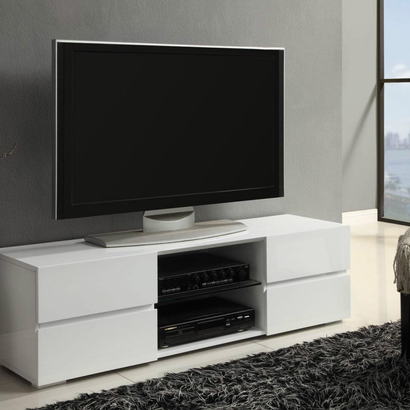 TV Stands High Gloss White TV Stand with Glass Shelf
